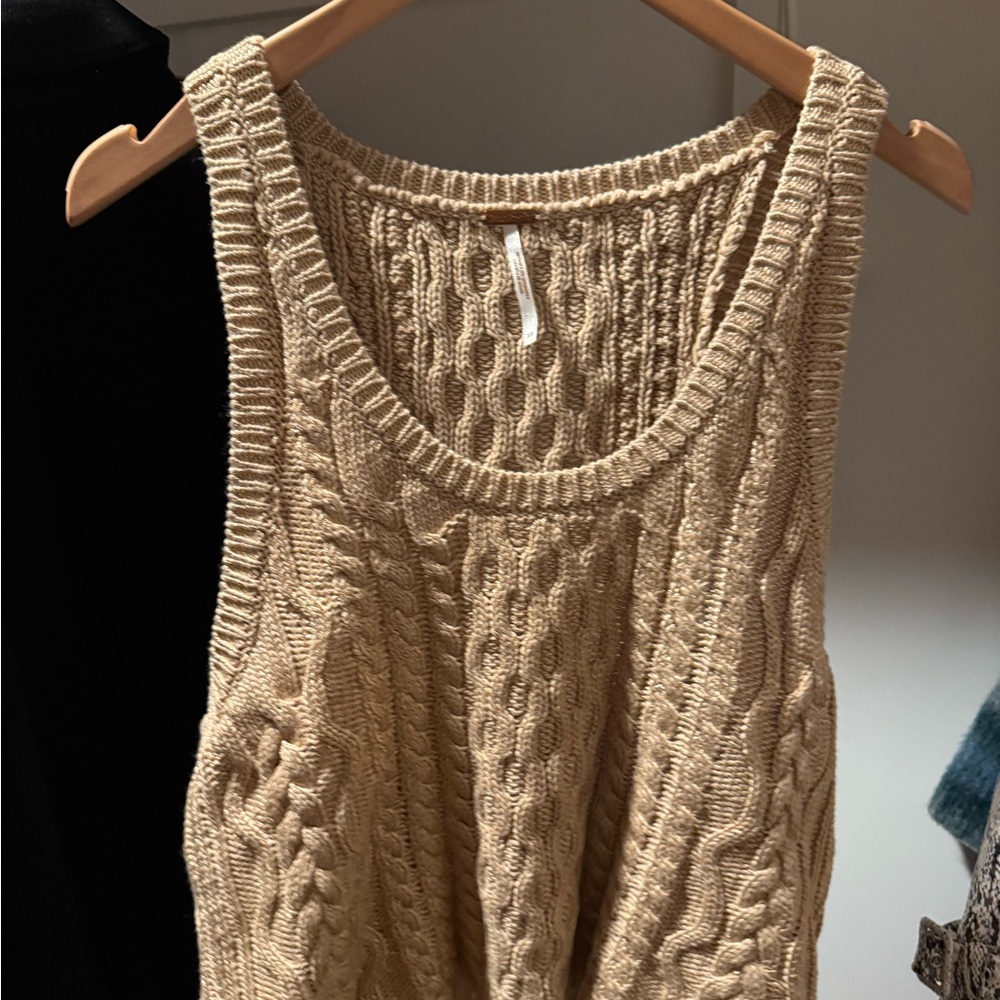 Free People Tan Cable Knit Sweater Tank